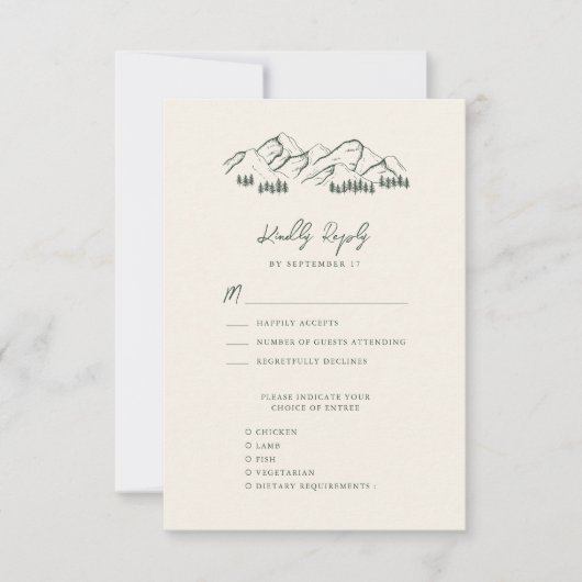 Grüner Bergkiefernbaum Hochzeit im Freien RSVP Karte (Vorderseite)