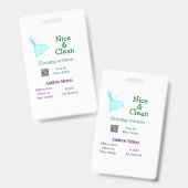 Grüner blauer Gitter-Reinigungsmopp Name Adresse Q Ausweis (Vorder- & Rückseite)