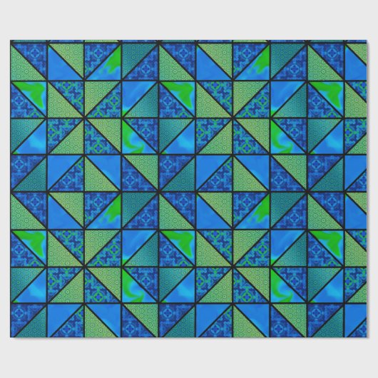 Grüner Blauer HST mit schwarzem Akzent-Sashing-Qui Geschenkpapier (Flach)