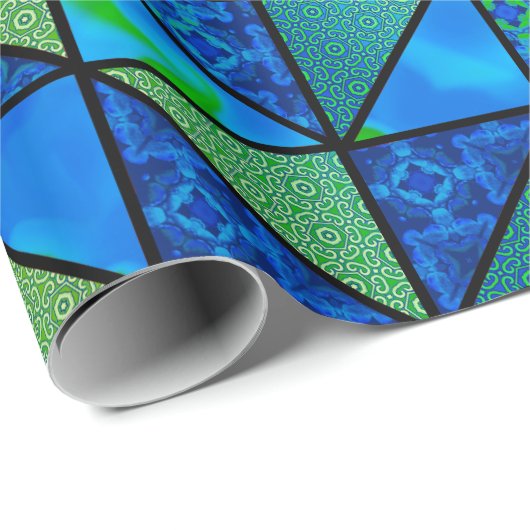 Grüner Blauer HST mit schwarzem Akzent-Sashing-Qui Geschenkpapier (Rolleneckpunkt)