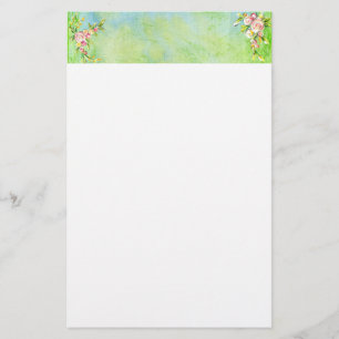 Grüner blauer Rosenblütenkopf Briefpapier