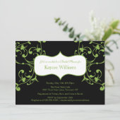 Grüner Blüh auf Black Bridal Dusche Einladung (Stehend Vorderseite)