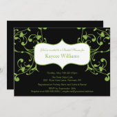 Grüner Blüh auf Black Bridal Dusche Einladung (Vorne/Hinten)