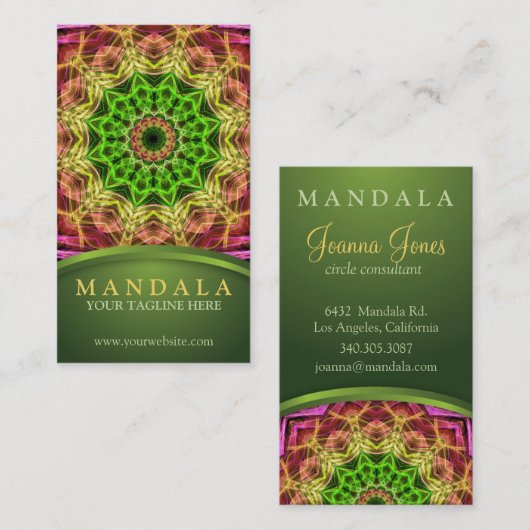 Grüner BlumeMandala Visitenkarte (Vorne/Hinten)