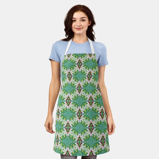 Grüner Blumen-Schürze mit All-Over-Druck Schürze (Getragen)