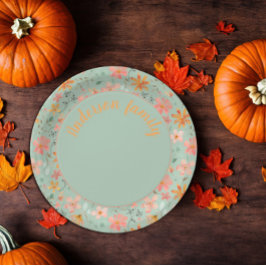 Grüner, blumenfarbener Wasserfarbenorange Pappteller