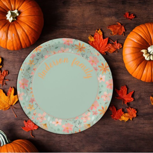 Grüner, blumenfarbener Wasserfarbenorange Pappteller