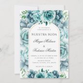 Grüner Blumengarten Nuestra Boda Spanische Hochzei Einladung (Vorderseite)