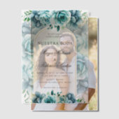 Grüner Blumengarten Nuestra Boda Spanische Hochzei Pergament Einladungen (Versatz (Ehepaar))