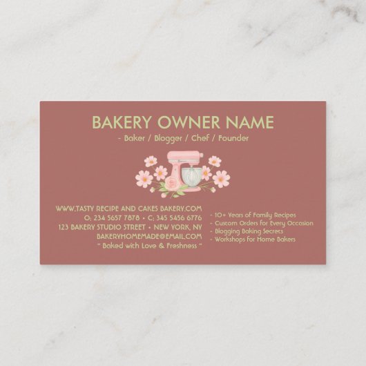 Grüner Blumengebäck Konditormacher Visitenkarte (Rückseite)