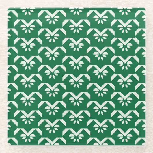 Grüner Blumenzickzack Glasuntersetzer (Vorderseite)