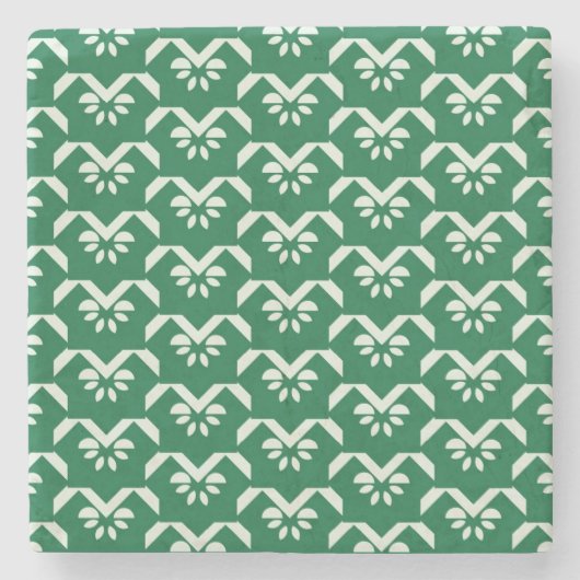 Grüner Blumenzickzack Steinuntersetzer (Vorderseite)