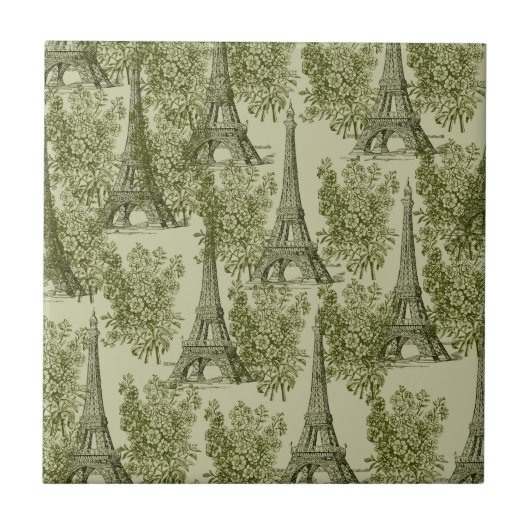 Grüner Blumiger Paris Eiffelturm Fliese (Vorderseite)