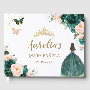 Grüner Blush Floral Prinzessin Quinceañera Gästebuch