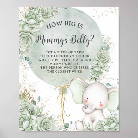 Grüner BlütenElefant Wie groß ist Mama's Bauch Poster (Vorne)