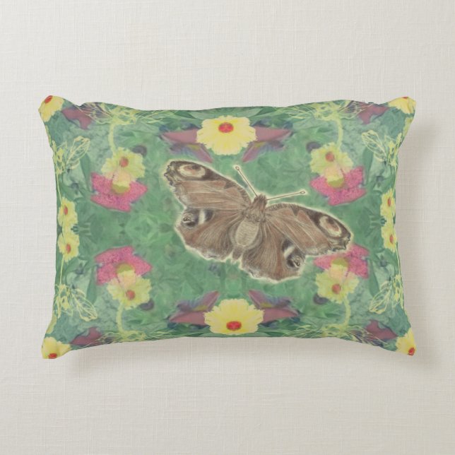 Grüner Blütenschmetterling Akzent Kissen (Vorderseite)