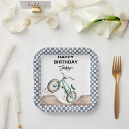 Grüner BMX-Dirtbike-Geburtstag  Pappteller