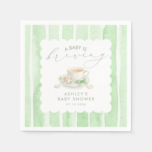 Grüner Bogen Tee Baby Is Brewing Baby Shower Serviette (Vorderseite)