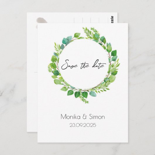 grüner boho Blätterkranz, schlicht, modern Postkarte (Vorne/Hinten)