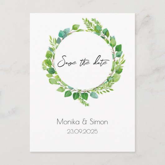 grüner boho Blätterkranz, schlicht, modern Postkarte (Vorderseite)