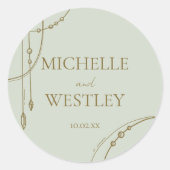 Grüner Boho-Draped-Beaded-Hochzeit Runder Aufkleber (Vorderseite)