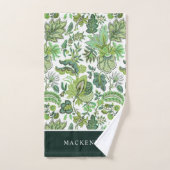 Grüner Boho Vintage Blumenmonogramm Badhandtuch Set (Handtuch)