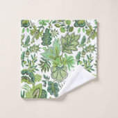 Grüner Boho Vintage Blumenmonogramm Badhandtuch Set (Waschlappen)