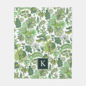 Grüner Boho Vintage Blumenmonogramm Fleecedecke (Vorderseite)