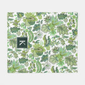 Grüner Boho Vintage Blumenmonogramm Fleecedecke (Vorderseite (Horizontal))