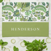 Grüner Boho Vintage Blumenmonogramm Geschirrtuch (Gefaltet)