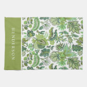 Grüner Boho Vintage Blumenmonogramm Geschirrtuch (Horizontal)