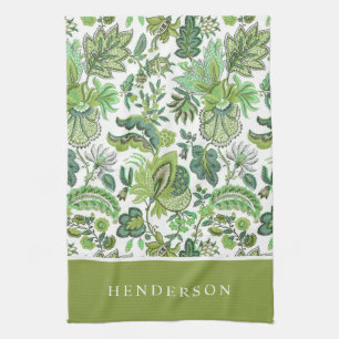 Grüner Boho Vintage Blumenmonogramm Geschirrtuch