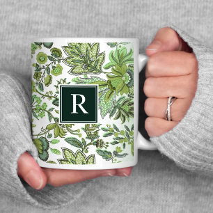 Grüner Boho Vintage Blumenmonogramm Kaffeetasse