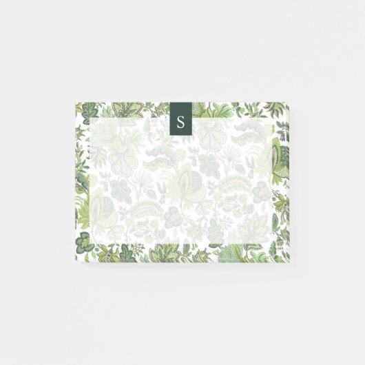 Grüner Boho Vintage Blumenmonogramm Post-it Klebezettel (Vorderseite)