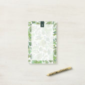 Grüner Boho Vintage Blumenmonogramm Post-it Klebezettel (Auf Schreibtisch)
