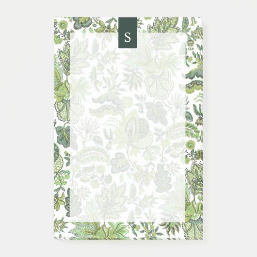Grüner Boho Vintage Blumenmonogramm Post-it Klebezettel (Vorderseite)