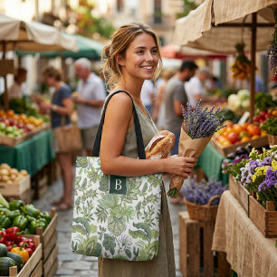 Grüner Boho Vintage Blumenmonogramm Tasche