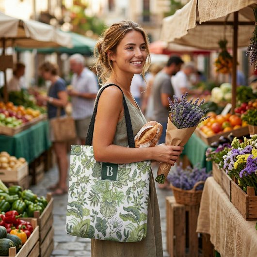 Grüner Boho Vintage Blumenmonogramm Tasche