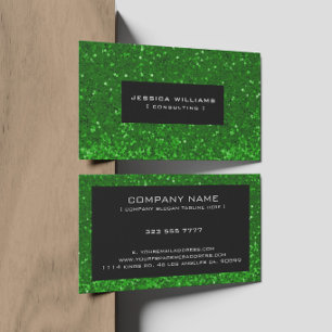 Grüner Bokeh-Glitter & Funkeln mit schwarzen Akzen Visitenkarte