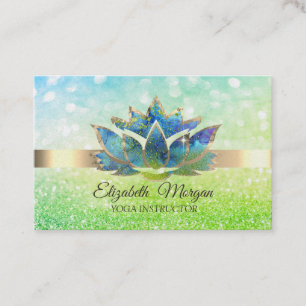 Grüner Bokeh Gold, Blauer Lotus Yoga  Visitenkarte