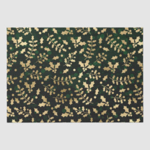 Grüner Bokeh und Goldfolie Weihnachts-Stechpalme Seidenpapier