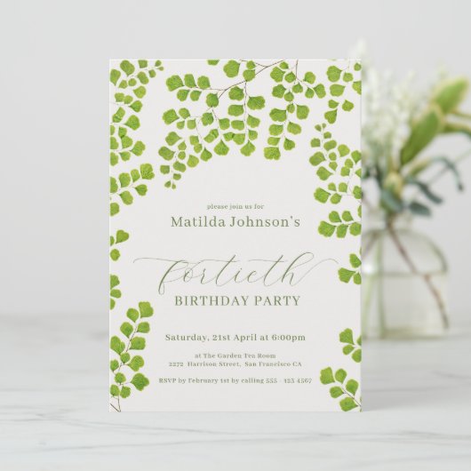 Grüner Botanischer 40. Geburtstag Einladung (Stehend Vorderseite)