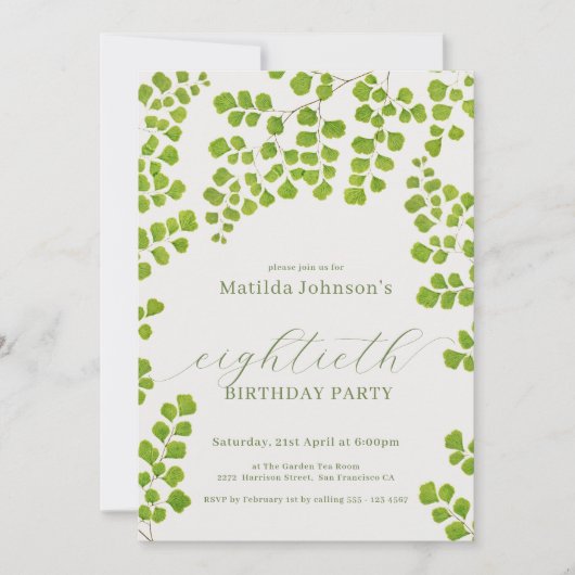 Grüner Botanischer 80. Geburtstag Einladung (Vorderseite)