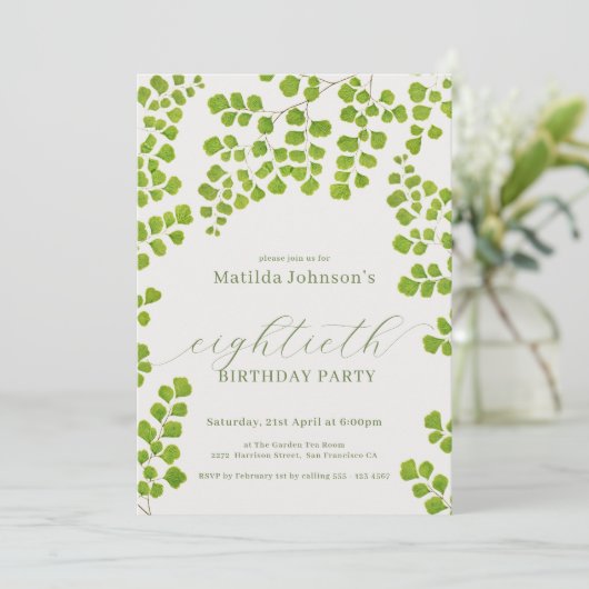 Grüner Botanischer 80. Geburtstag Einladung (Stehend Vorderseite)