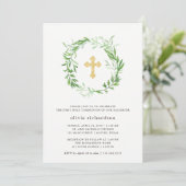 Grüner botanischer Blätterwreath-erste heilige Einladung (Stehend Vorderseite)