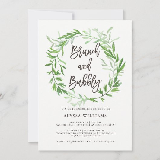Grüner botanischer BlätterWreathBrunch und Einladung (Vorderseite)