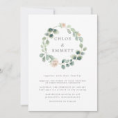 Grüner Botanischer Kranz, Hochzeit mit weißer Blüt Einladung (Vorderseite)