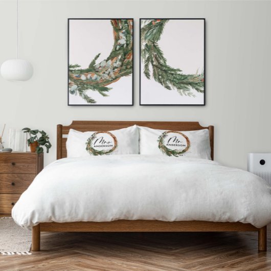 Grüner botanischer Kranz mit eleganten Schriftzeic Kissenbezug