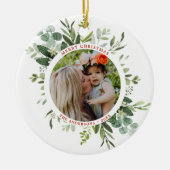Grüner botanischer Rahmen 2 Foto Weihnachten Keramik Ornament (Vorne)