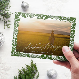 Grüner botanischer Weihnachtsrahmen Foto Glücklich Feiertagskarte